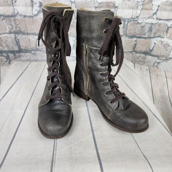 CAT Caterpillar Leather Combat Mid Calf Lace Up Boot Distressed Gray Size 8W - Picture 5 of 15